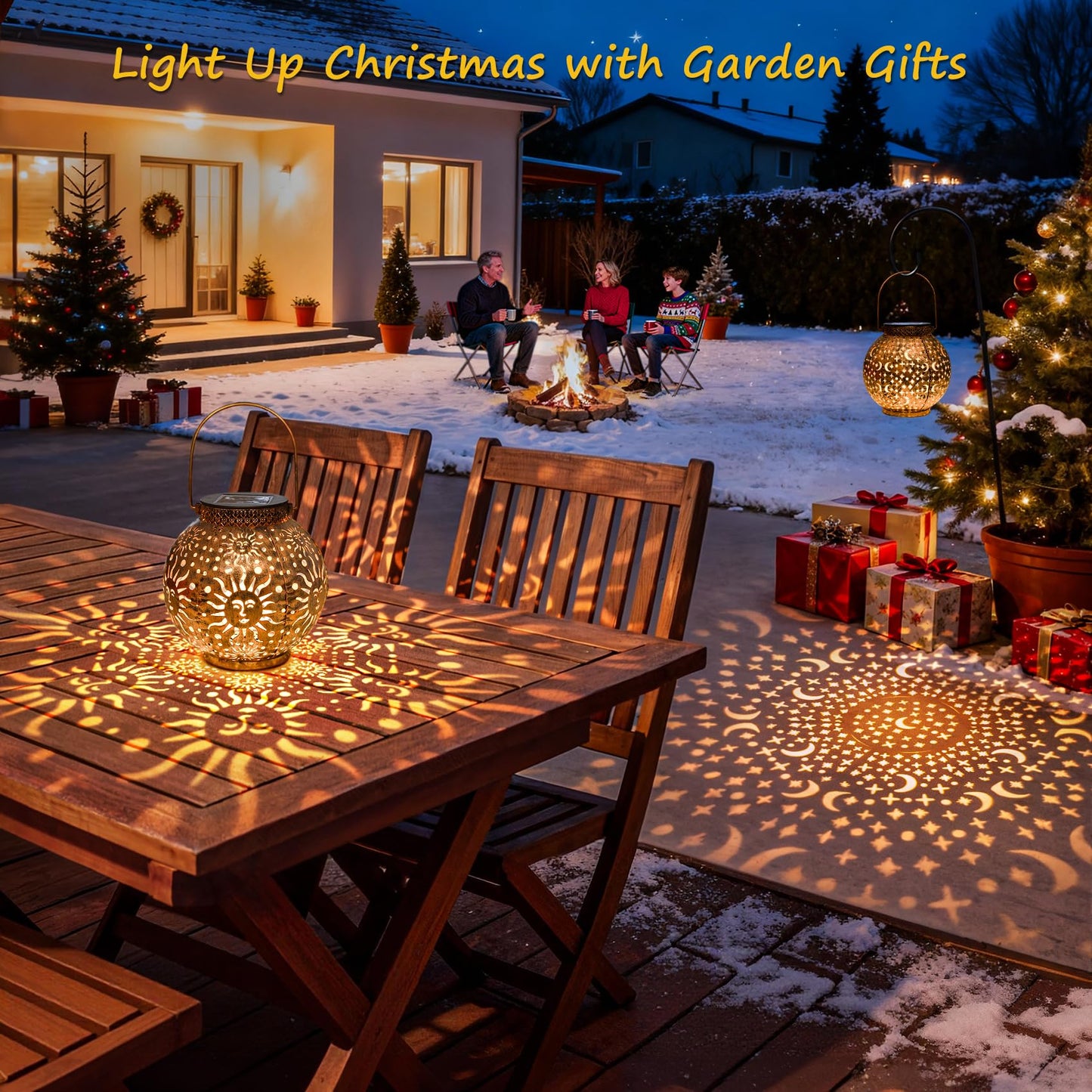 Go2garden Gifts 2Pack Solar Lanterns Outdoor Waterproof Mothers Day Gifts for Mom Moon Star Sun Solar Lights for Balcony, Yard,Birthday Gifts for Women Grandma Wife (Bronze)