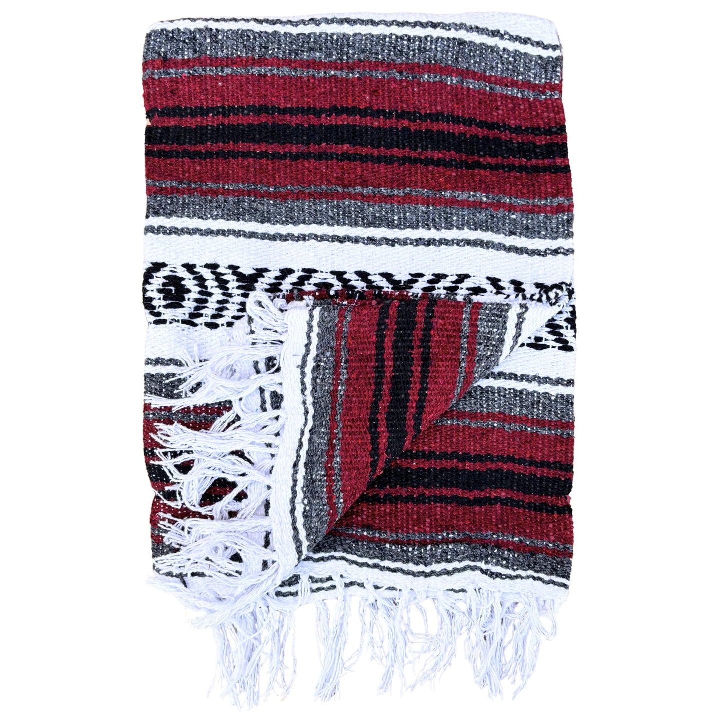 Del Mex Classic Mexican Blanket, Large Authentic Woven Falsa Throw (70"x50"), Artisan Southwest Décor for Beach, Yoga, Outdoors (Burgundy)