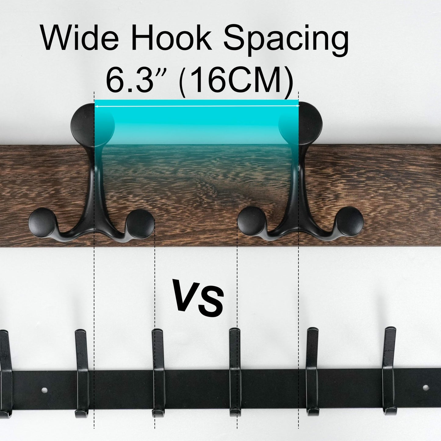 WEBI Coat Rack Wall Mount,17" Solid Wood Coat Hooks Wall Mounted Coat Hanger,16" Hole to Hole,Heavy Duty Hook Rack Rail,3 Triple Hooks for Hanging Coats,Jacket,Clothes,Hat,Backpack,Weathered Brown