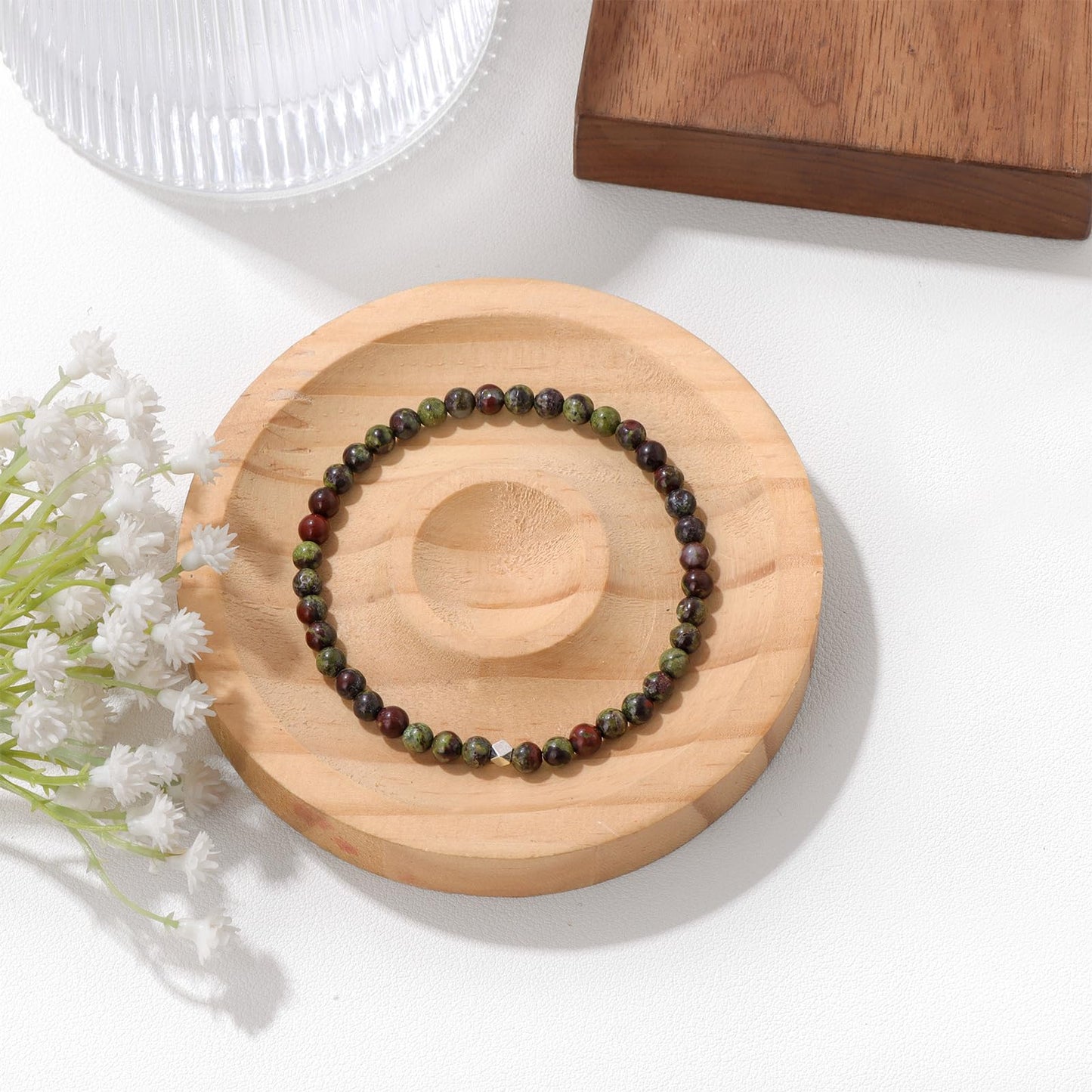 Raicegs 4MM Bloodstone Beaded Bracelets Healing Crystal Bracelet for Women Men Natural Stone Handmade Stretch Bracelet Reiki Spiritual Jewelry