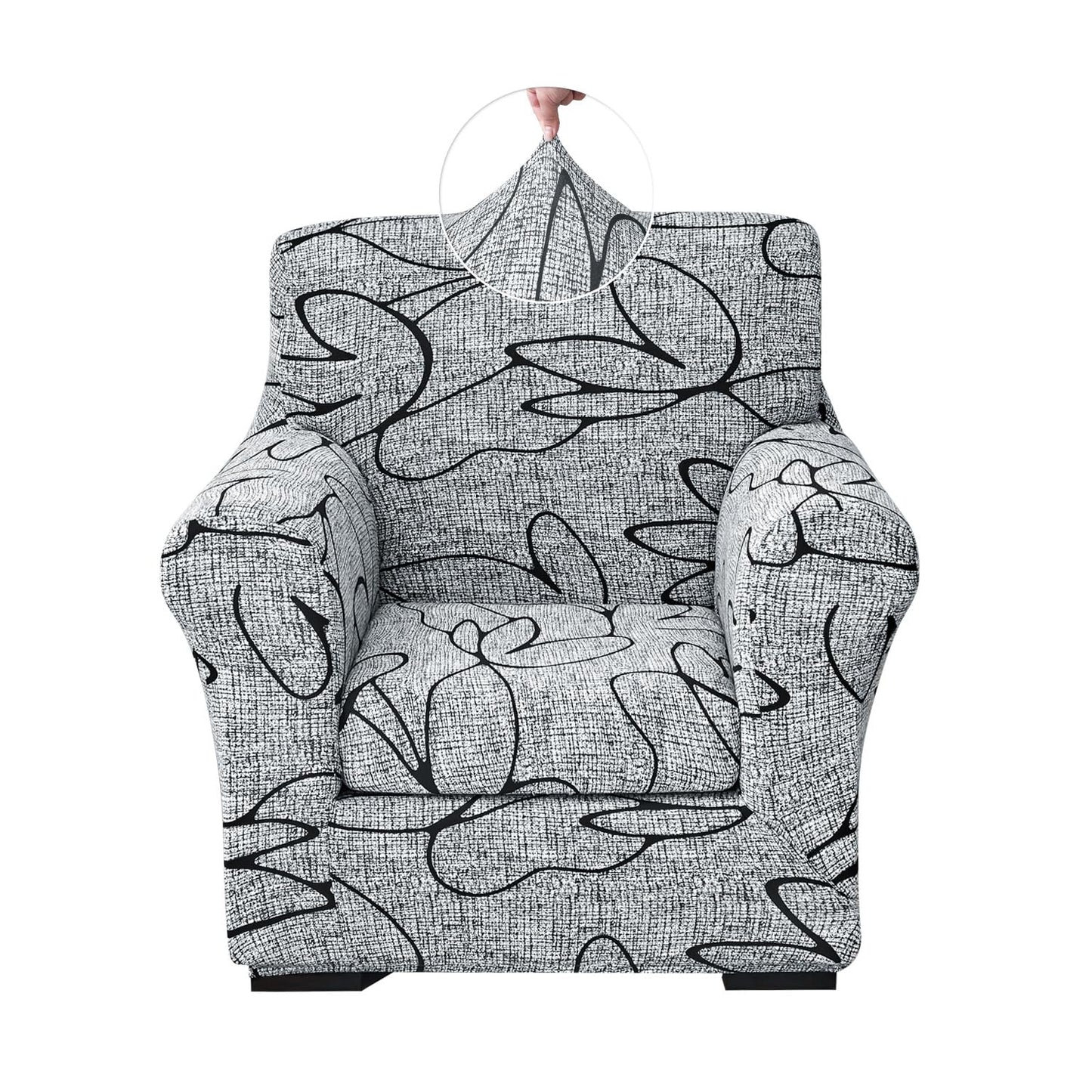 Keyroal Stretch Printed Sofa Cover Couch Covers, 2-Piece Armchair Cover with Separate Cushion Cover, Washable Soft Spandex Furniture Protector for Living Room(Armchair, Grey Lotus)