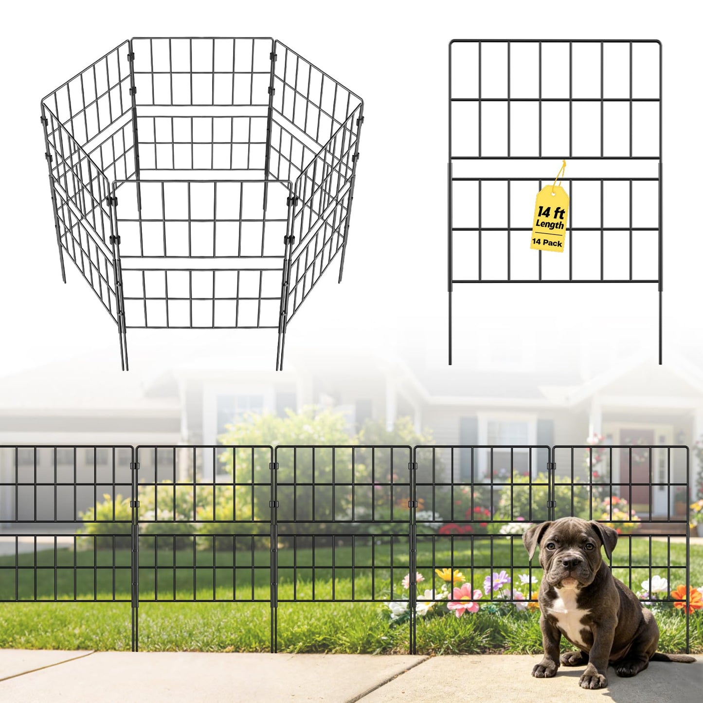 31.5 Inch(H) X 20 Ft(L) Tall Decorative Garden Fence 14 Pack Fencing Panels, Metal Wire Border No Dig Fencing Animal Barrier for Dog, Flower Edging for Yard Landscape Patio Outdoor Decor