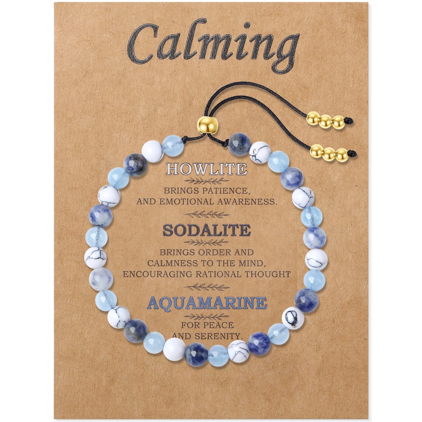 NUKAYAI Calming Bracelet for Women Gifts Healing Crystals Howlite Sodalite Aquamarine Jewelry Natural Stones for Women Friend Sister