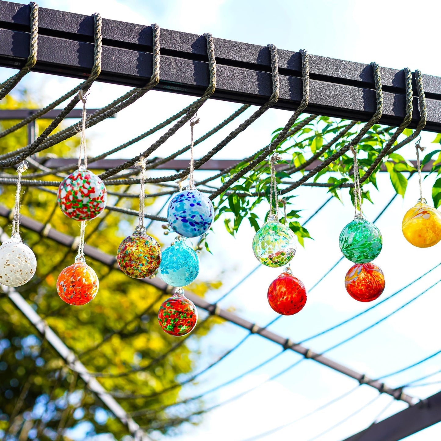 Set of 12 Hand Blown Glass Ball Ornaments Decorative Hanging Ornaments Glass Gazing Balls Witches Balls Decor for Outdoor Patio Garden Window