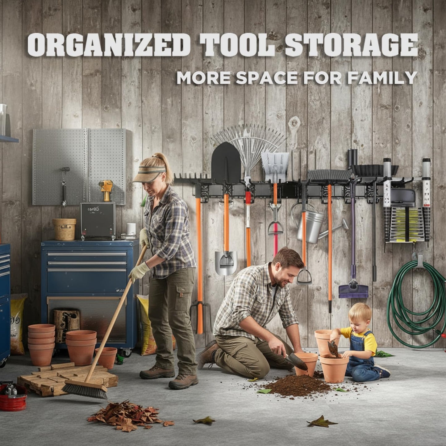 ELEAD 9-Pairs Heavy Duty Garage Tool Organizer Wall Mount Hooks, 48 Inches 730 lbs Garden Tool Organizer with Adjustable Hooks, Yard Tools Organizers for Garden, Yard, and Shed