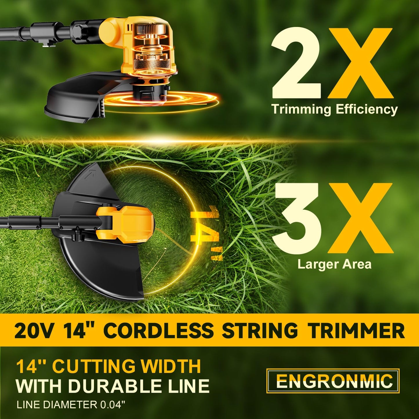Cordless String Trimmer for Dewalt 20v Battery(Battery Not Included), 3-in-1 Weed Wacker Edger Grass Trimmer with Wheel, Lightweight Weed Eater Battery Powered w/8 Line Spools