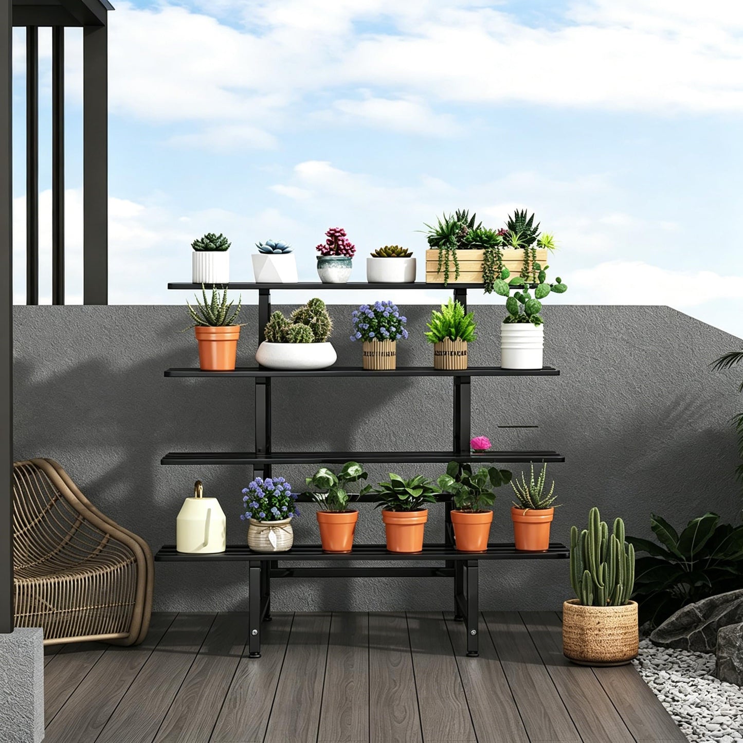 DYRABREST 4 Tier Metal Plant Stand, 39.4 Inch Tall Black Iron Garden Display Shelf for Indoor Outdoor, Heavy Duty Ladder Planter Rack for Potted Plants, Succulents, Flowers, Living Room Balcony Patio