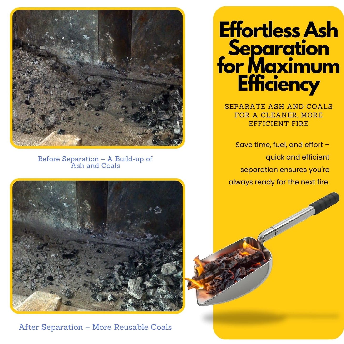 16 to 21-Inch Adjustable Fireplace Shovel – Hollow-Out Ash Sifter for Wood Stove, Fireplace, and Fire Pit, Heat-Resistant Metal Coal Scoop with Ergonomic Handle (1PCS)