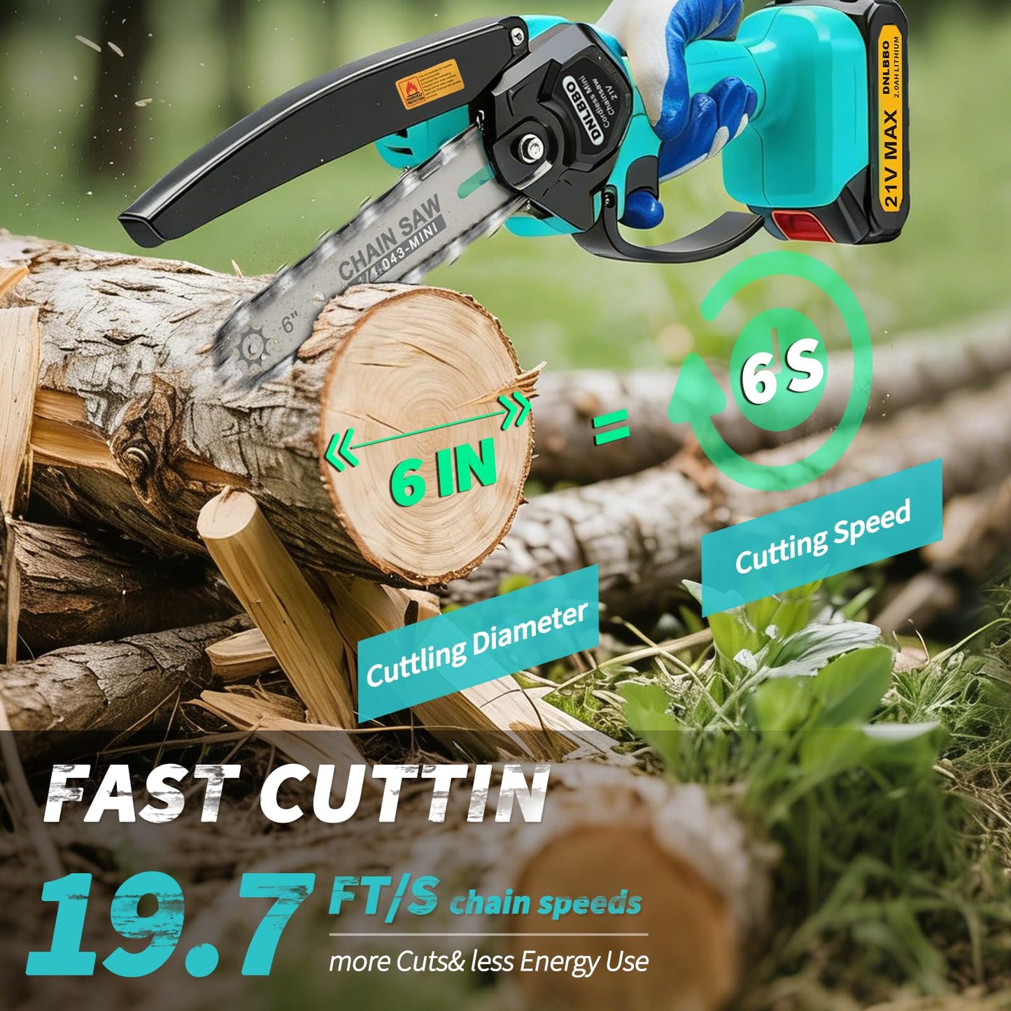 Mini Chainsaw Cordless, 6 inch Electric Chain Saw, With power display for Wood/Tree Cutting, Garden & Household Use Stocking Holiday Gifts for Men, Fathers & Gardening Enthusiasts