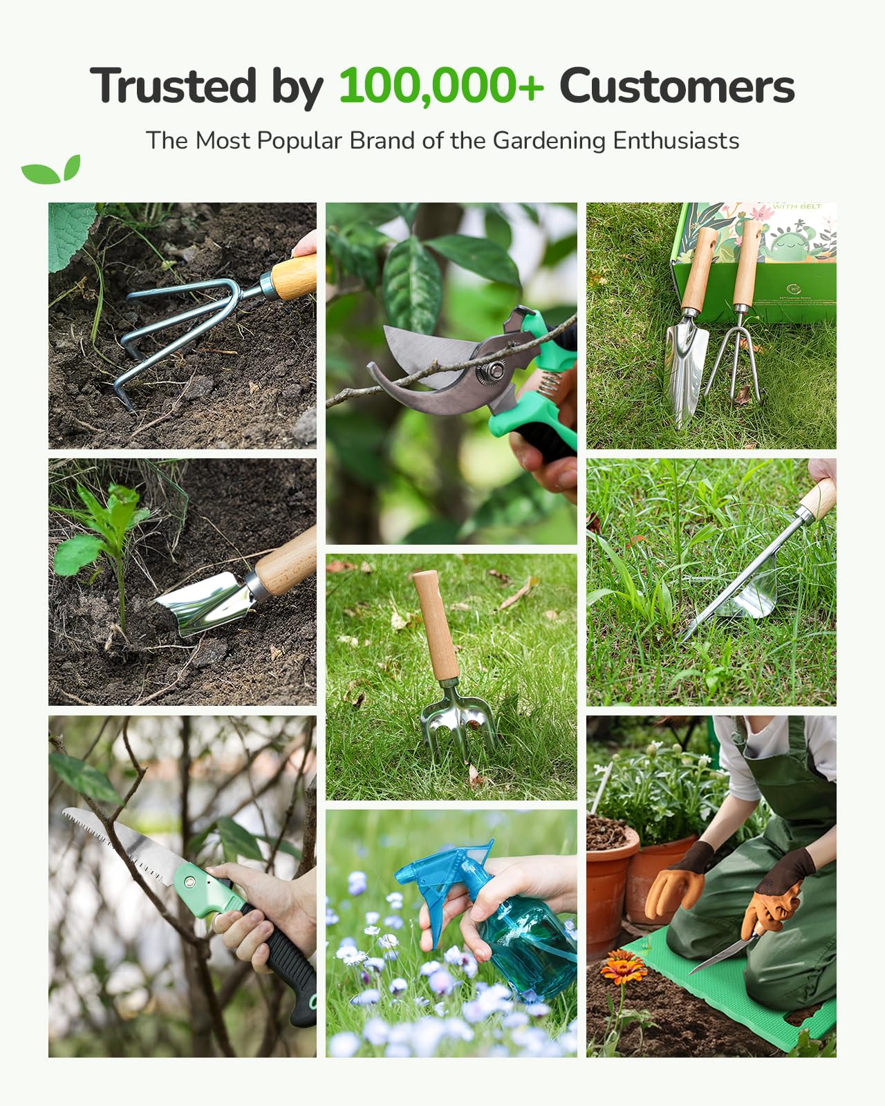 Grenebo All-in-One Garden Tool Set, 11-Piece Heavy Duty Gardening Tools with Ergonomic Canvas Shoulder Crossbody Bag, Rust-Proof Premium Garden Tool Kit, Gardening Gift for Women Men, Green, GR003