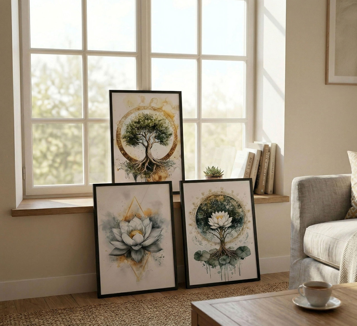 3PCS Zen Meditation Lotus Wall Art Spiritual Bathroom Yoga Spa Posters Prints Artwork Tree of Life Paintings Pictures Wall Decor for Living Room Office Bedroom Home Decoration Unframed.