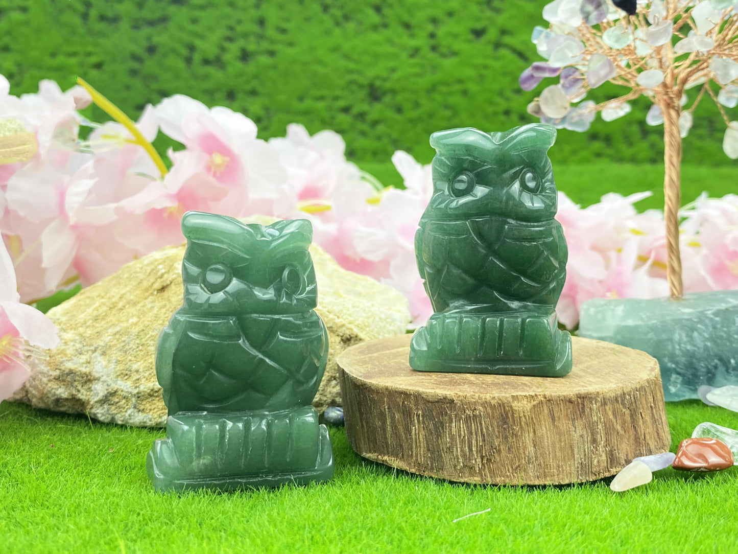 YATOJUZI 2" Owl Decors Natural Crystals Stones Cute Decor Polished Hand-Carved Sculpture Statue Figurines Gemstone Home Office Desk Decoration Reiki Energy Gifts