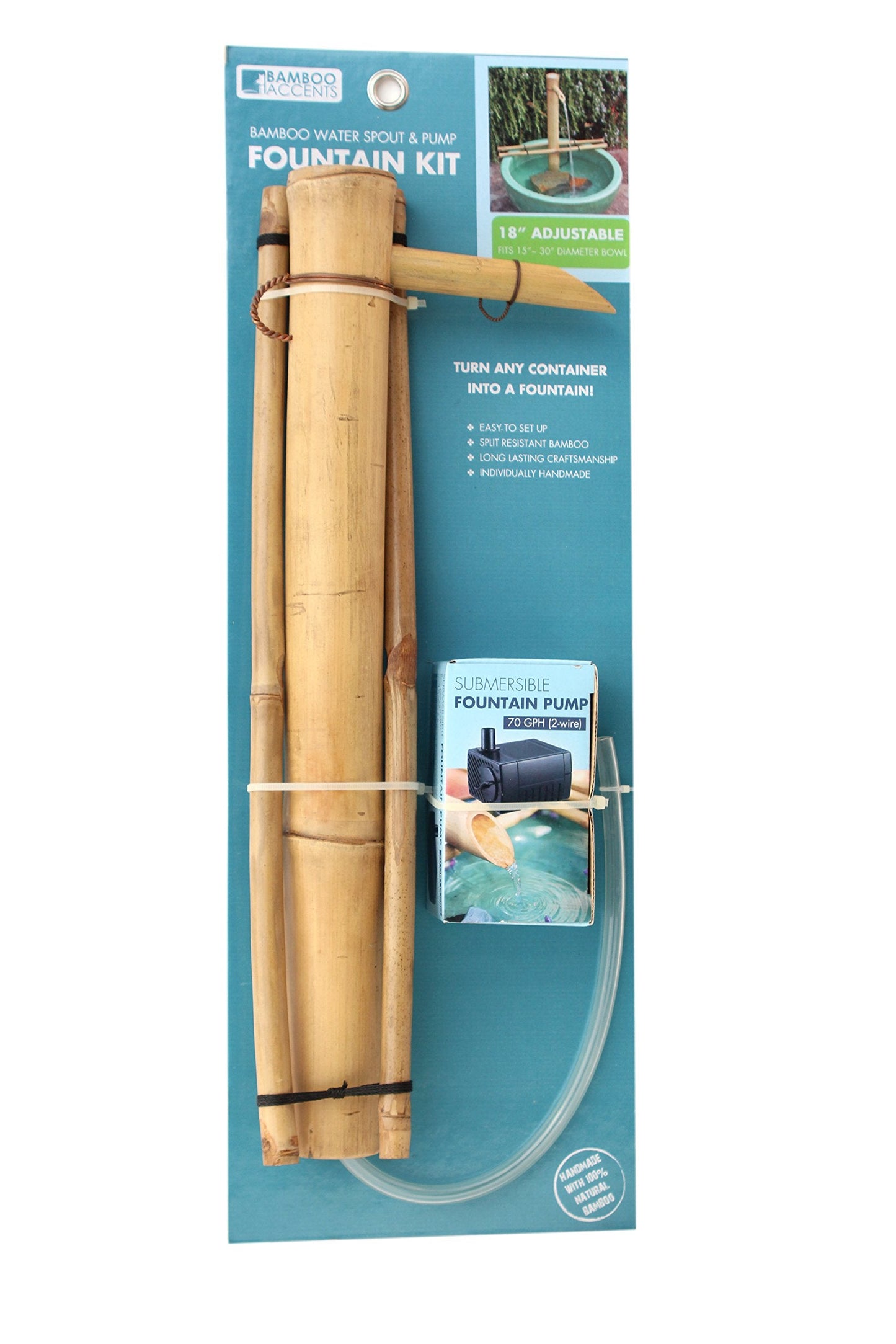 18” Bamboo Fountain Kit – Adjustable Branch Arm Spout with Quiet Pump for Indoor/Outdoor Bowl Fountains – Container Not Included | Natural Bamboo Water Feature for Zen Garden, Patio & Home Décor