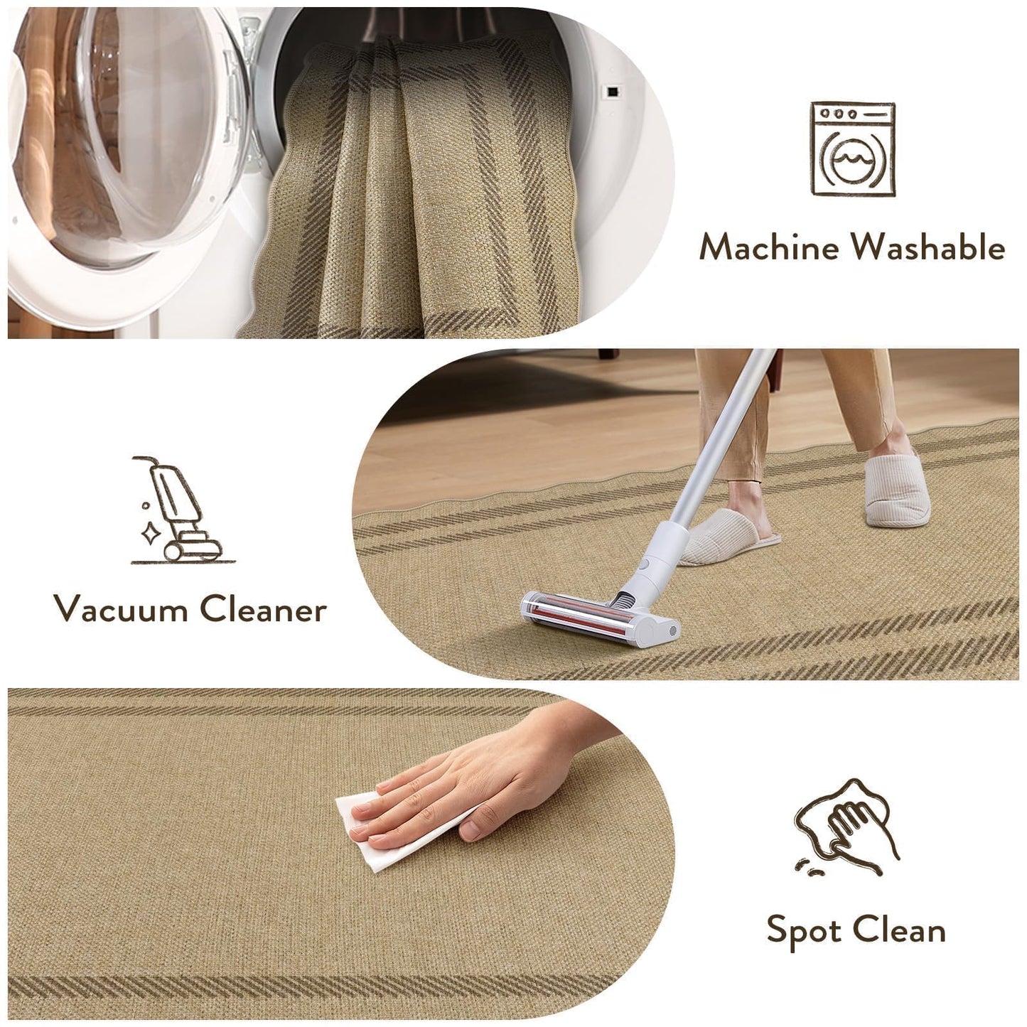 LIVEBOX Scalloped Easy Jute 3x5 Outdoor Rug, Washable Non-Slip Geometric Tan Rugs for Entryway, Indoor Outdoor Farmhouse Rug Modern Carpet Door Mat Area Rug for Patio Bedroom Living Room Kitchen Porch