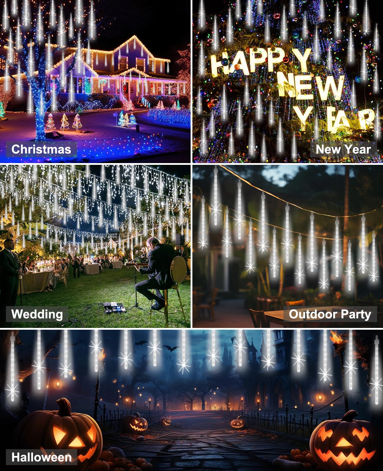 EAGWELL Christmas Lights Outdoor 16 Inch 20 Tubes Meteor Shower Rain Light, Waterproof Falling Icicle String Lighting for Xmas Tree Yard House Decor,Shine White