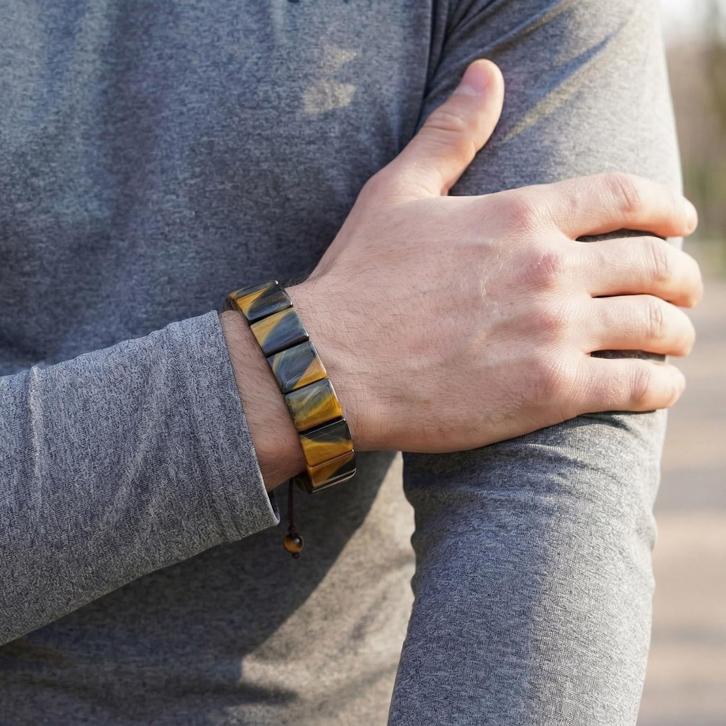 GALKCRST Tiger Eye Bracelet for Men Yellow & Blue Energy Beads with Stainless Steel Chain with Adjustable Knot Healing Crystal Bracelet for Protection and Balance - Gift Ready for Dad Husband Son