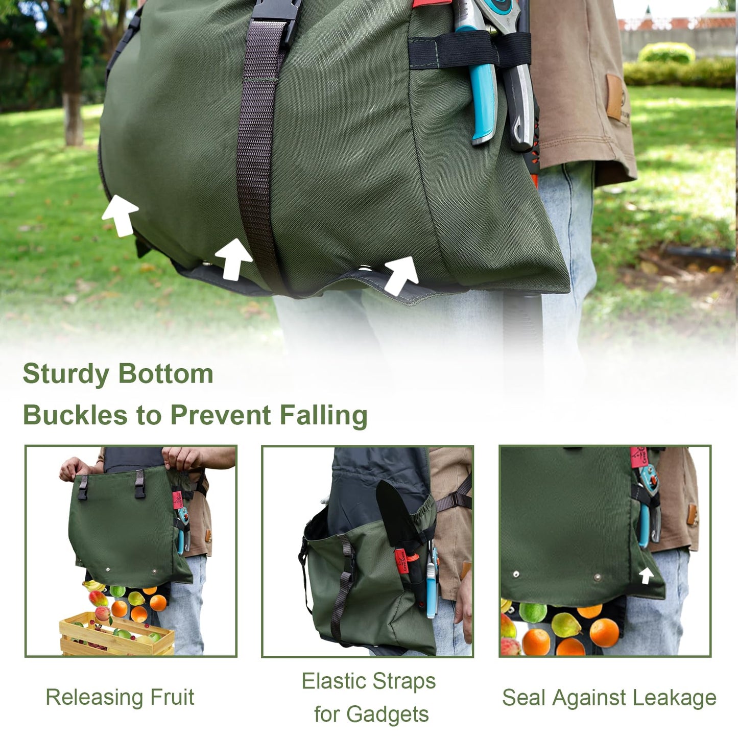 Cover Geny Gardening Apron Waterproof Cross Back Apron, 600D Heavy Duty Apron Harvest with Pockets, Adjustable Straps and Quick Release (green)
