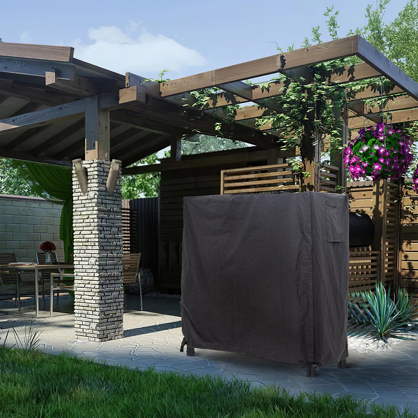 Coverify Heavy Duty Waterproof Log Rack Cover - Outdoor Fire Wood Protection Cover, 4ft - UV Protection, Black