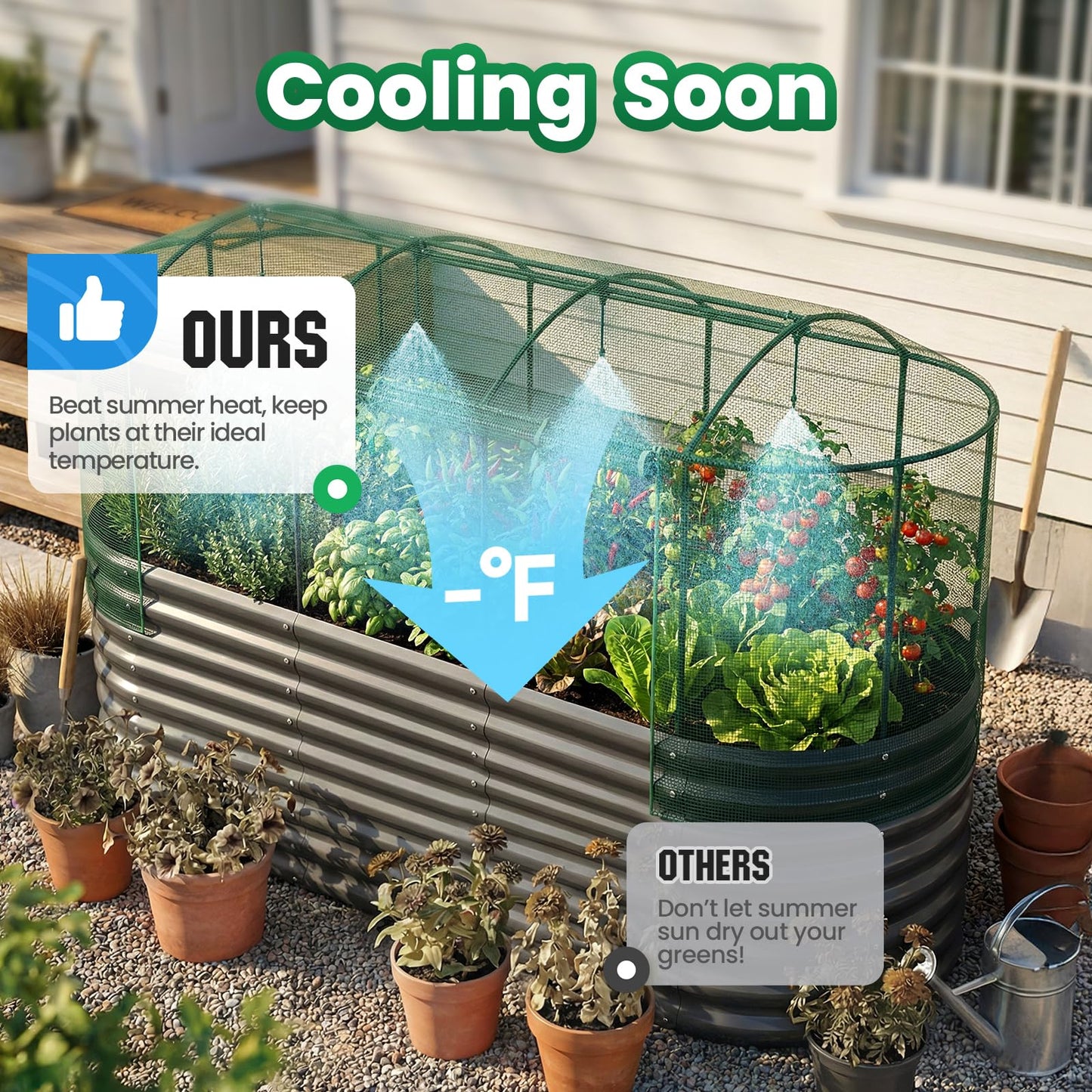 Quictent Galvanized Raised Garden Bed Kit with Self Watering System and Mesh Cover, Large Oval Metal Outdoor Planter Garden Boxes for Vegetables Herbs Flowers, 8x3x2Ft