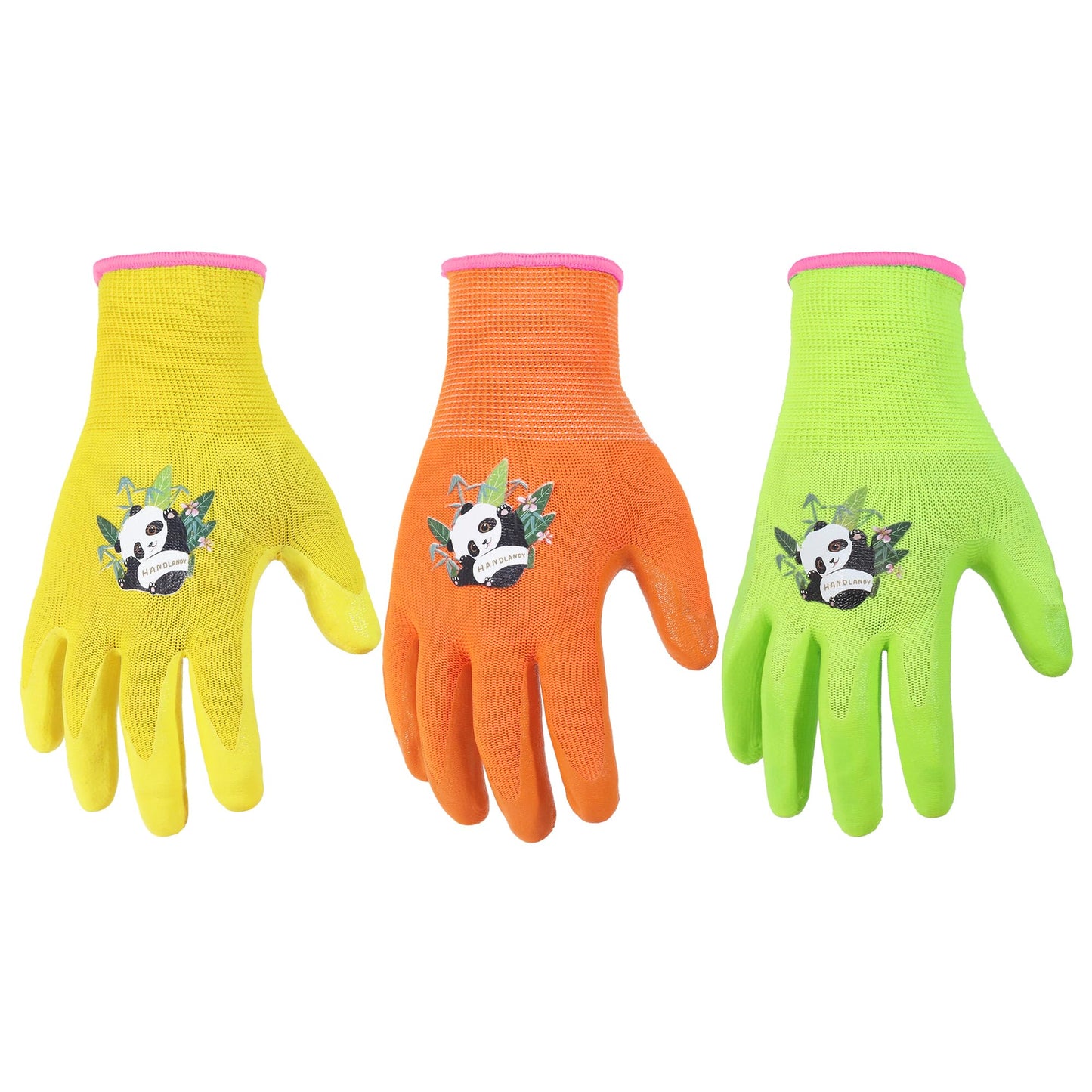 HANDLANDY 3 Pairs Kids Gardening Gloves Latex Free, Nitrile Coated Children Toddler Garden Yard Outdoor Playing Gloves for Little Girls Boys (Size S)