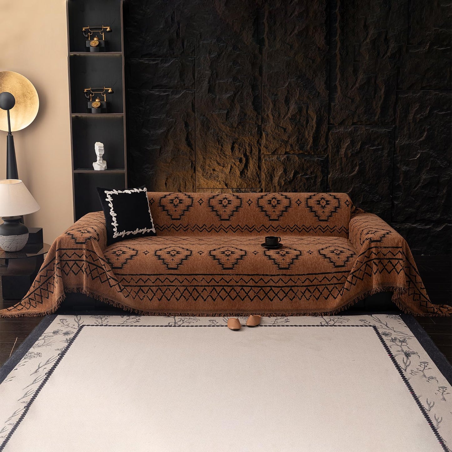VClife Bohemian Sofa Covers Chenille Couch Cover for Sectional Couch, Soft Non Slip Couch Covers for 2 Cushion Sofa Breathable Sofa Furniture Protector Slip Cover for Couch, Pumpkin, 71"X118"