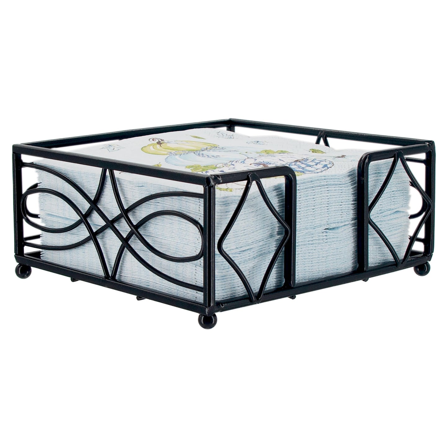 Boston International Napkin Caddy Metal Lunch Napkin Holder, Holds 6.5" x 6.5" Napkins, Wave- Black