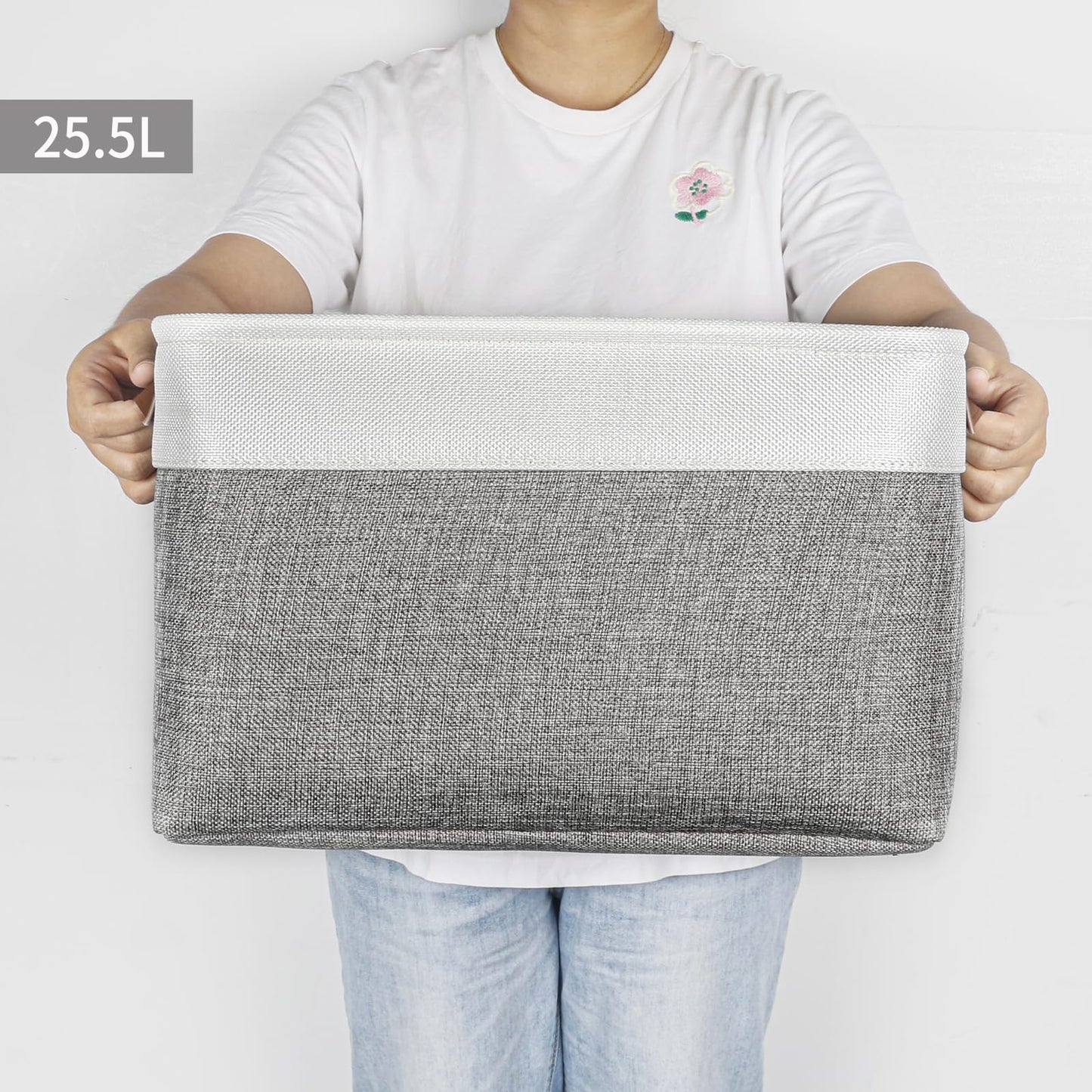 Bagnizer Storage Bins Large Fabric Storage Baskets for Shelves 3 Pack, Decorative Linen Closet Baskets with Handles for Organizing, Shelf, Clothes, Home, Office, 15x11x9.5Inches (Grey&White)