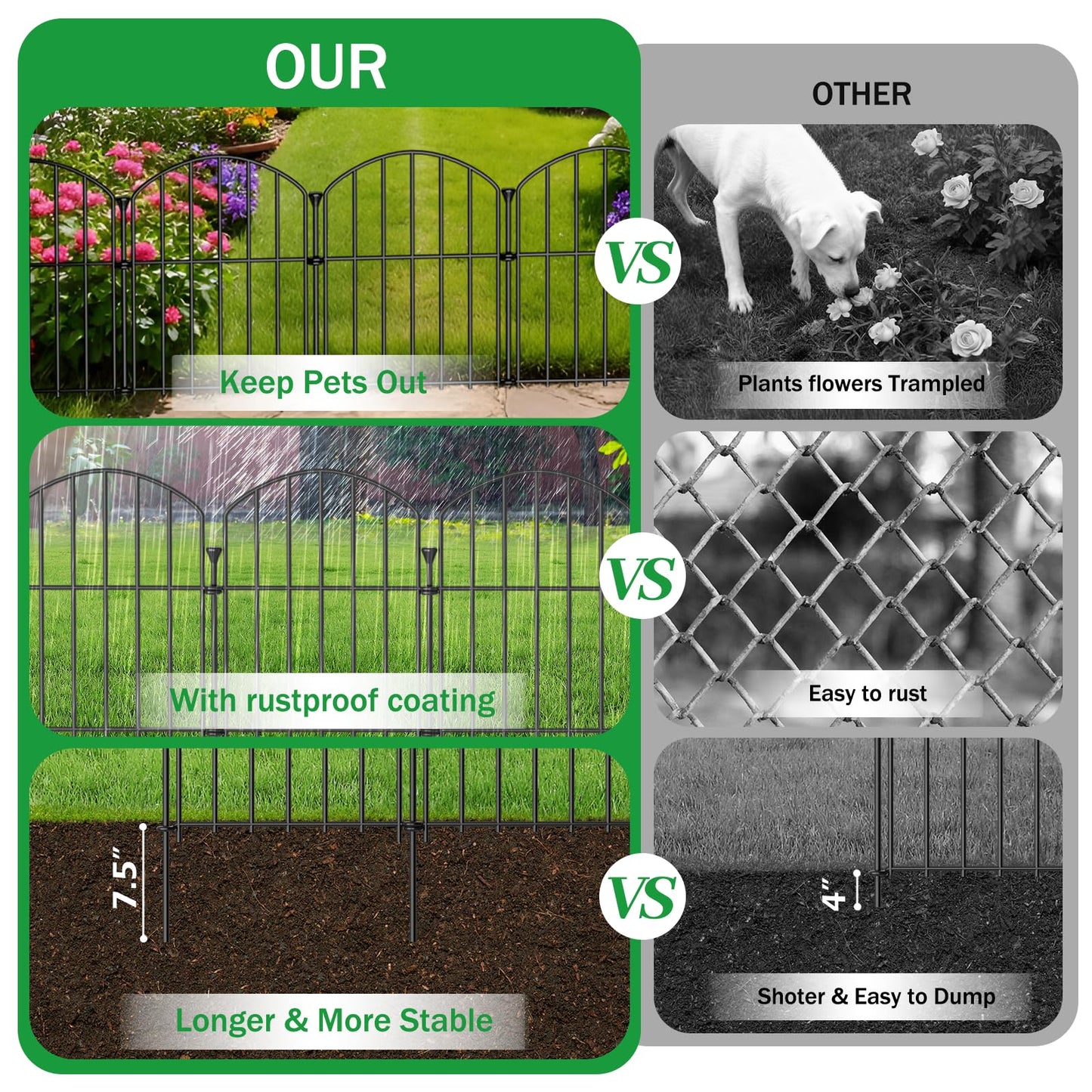 30 Pack Decorative Garden Fence Panels, 17in(H) x 31.5ft(L), Rustproof Metal No Dig Fence, Animal Barrier for Dogs & Rabbits, Anti Digging Fencing for Flower Bed Edging, Yard, Patio & Outdoor