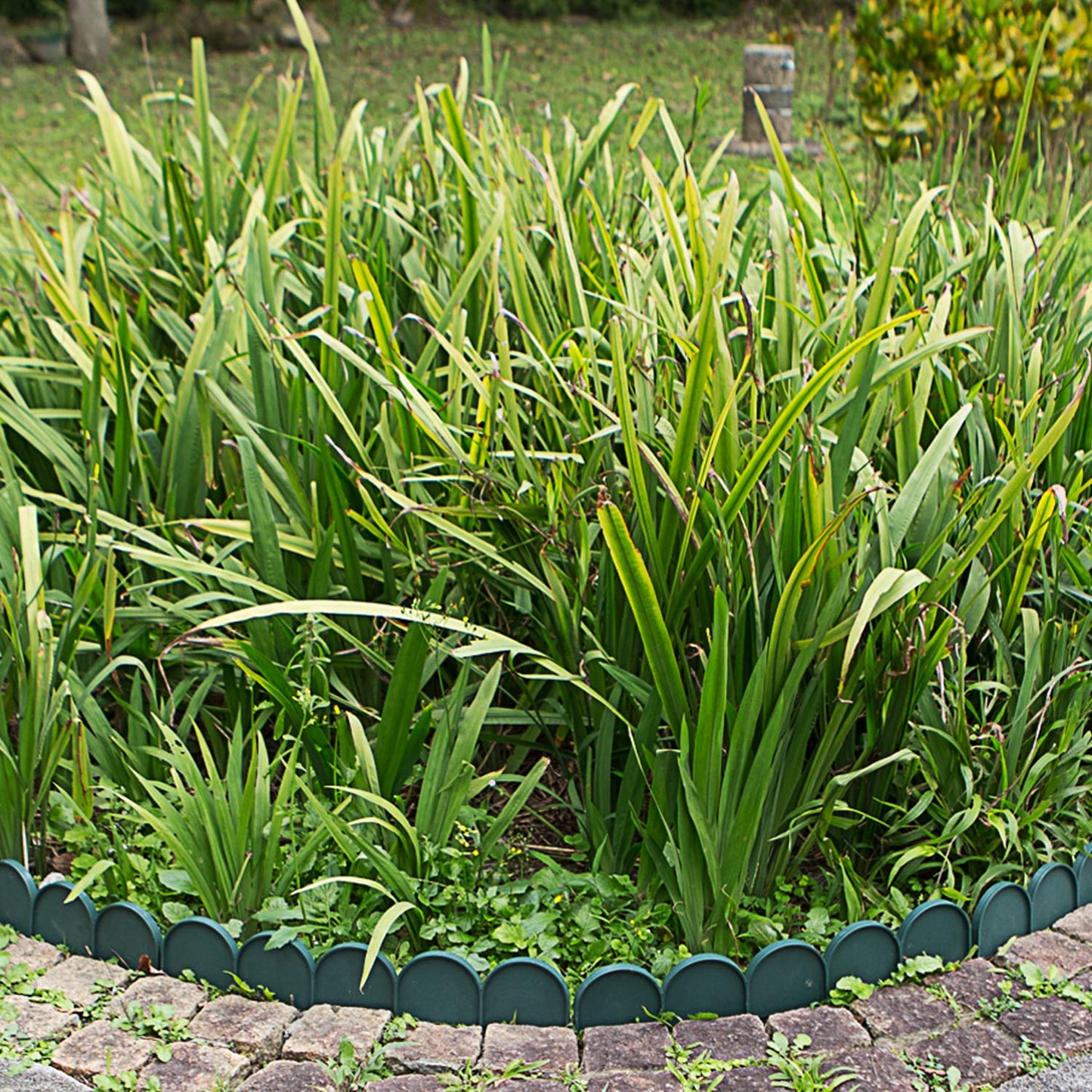 Evelyne Garden Border Edging in Half Round (Semicircle) Arched Design - 15pcs Green Yard Landscaping Fence Liner Lawn Edge Barrier - 20ft. Kit of Decorative Lawn Landscape Panels Elements
