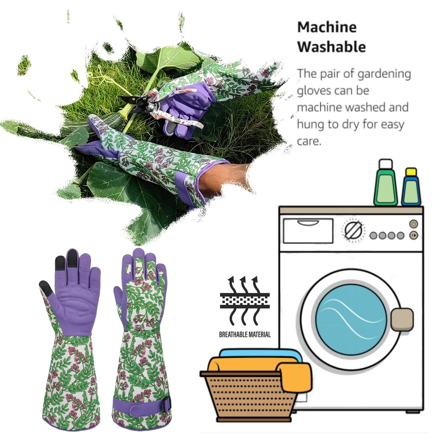 MSUPSAV Durable Gardening Garden Gloves,Long Puncture Resistance Rose Cactus Gauntlet Work Glove,Gifts for Women,Medium,Purple
