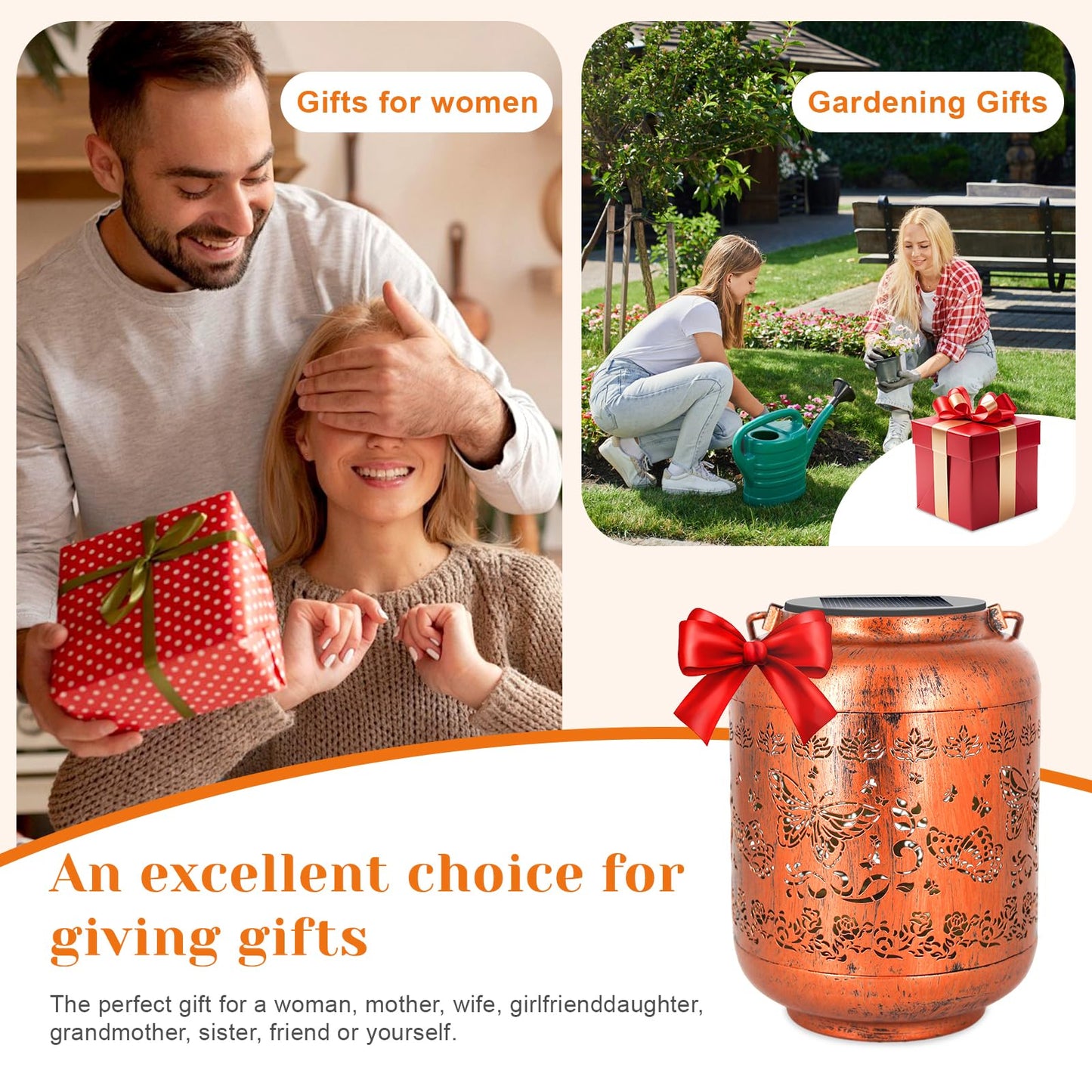 Mothers Day Gifts for Mom Women - Butterfly Solar Lanterns Outdoor Waterproof Metal Hanging Solar Lights for Yard Garden Decor Gardening Ornament Birthday Gifts for Her Grandma