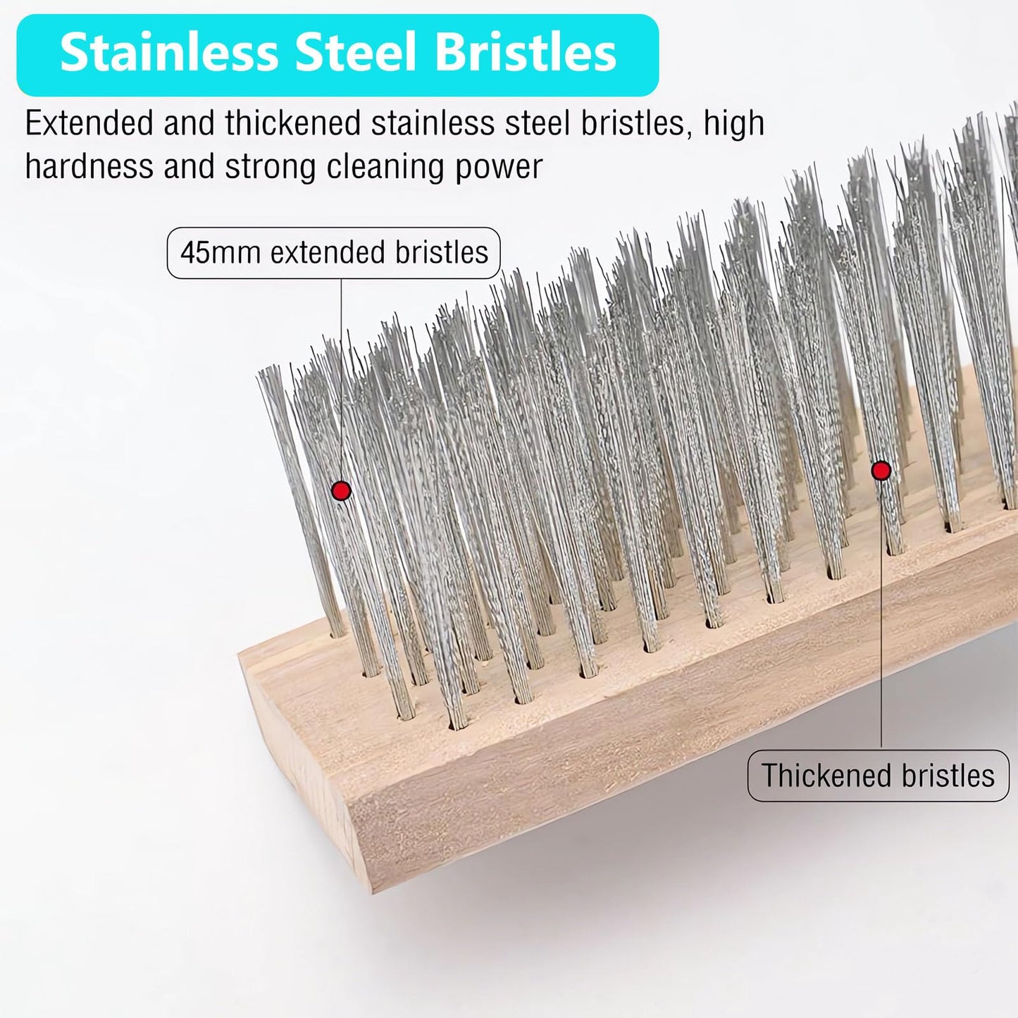 Concrete Scrub Brush - Concrete Brush Wire Broom with 62" Long Handle - Deck Brushes for Scrubbing Heavy Duty Stiff Metal Bristle Floor Scrubber Brushes for Cleaning Moss Grout Garage Patio