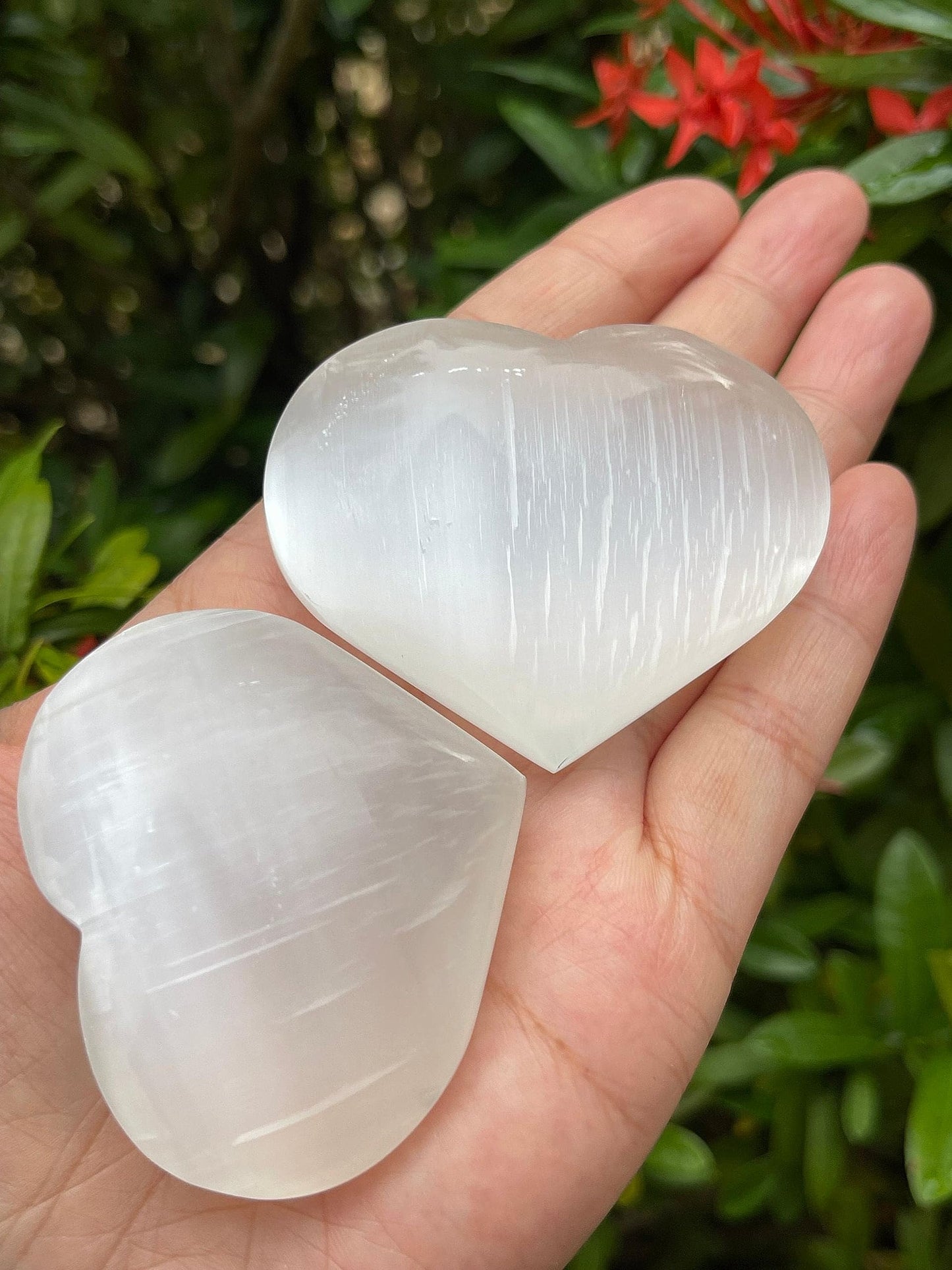 Selenite Gemstone Hearts, Polished Selenite Puffy Hearts, Selenite Crystal Palm Stone, Selenite Healing Crystal Hearts (1 Heart)