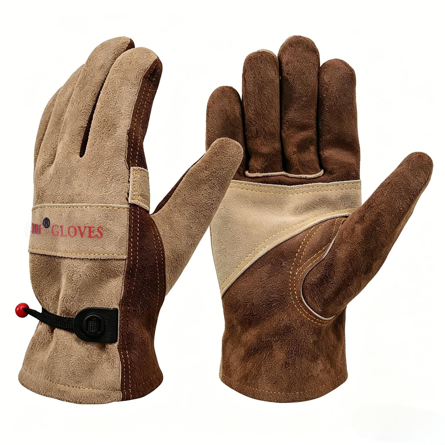 AOUCHI Leather Gardening Gloves for Men, Work Gloves for Welding, Construction, Chainsaw, Farm, Ranch, Yard Work, Abrasion Resistant, Cactus Thorn Proof (Brown, Large)