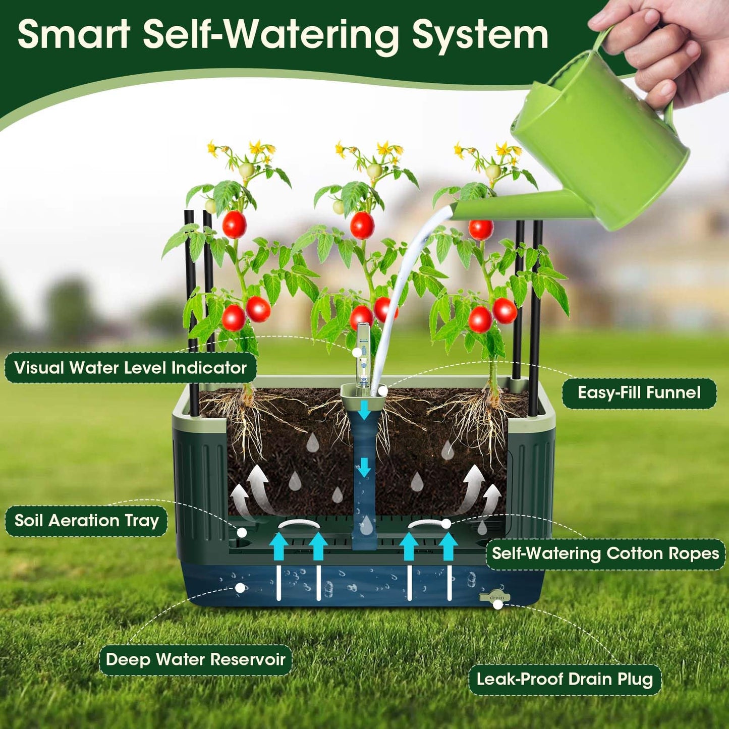 MQHUAYU 51" Self Watering Planter Box with Trellis, Tomato Planter Trellis for Raised Garden Bed, Tomato Cage with Visual Water Indicator, Indoor Outdoor Tomato Cages for Garden Patio
