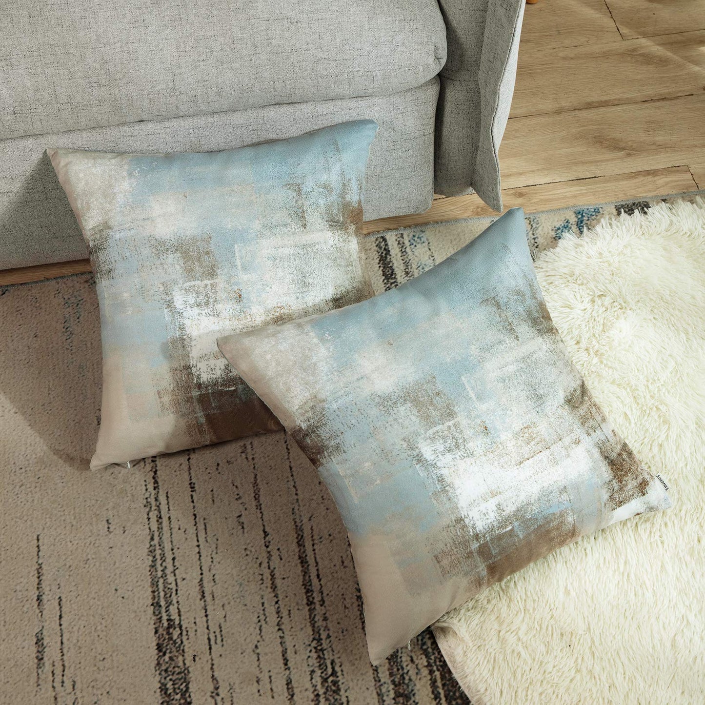 Britimes Throw Pillow Covers Modern Home Art Decor, 18 x 18 Inches Set of 2 Pillow Cases Decorative, Abstract Oil Painting Pillowcases for Bedroom, Living Room, Cushion Couch Sofa, Grey Beige