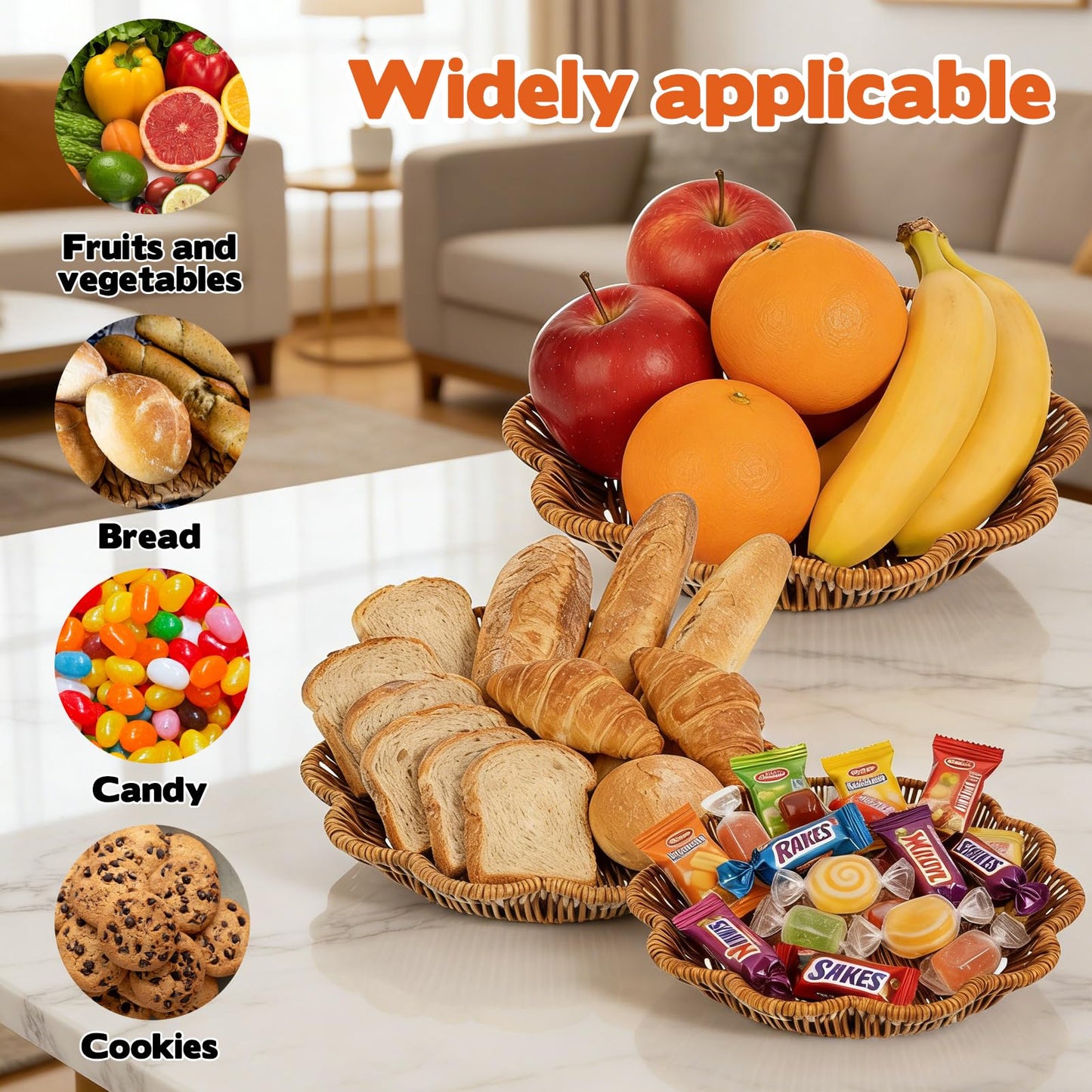 4 Pcs Wicker Bread Baskets, Plum Bossom Shaped Bread Baskets Sets, Vintage Storage Baskets Trays for Bread Food Vegetables Fruit Snacks Tabletop Restaurant Home