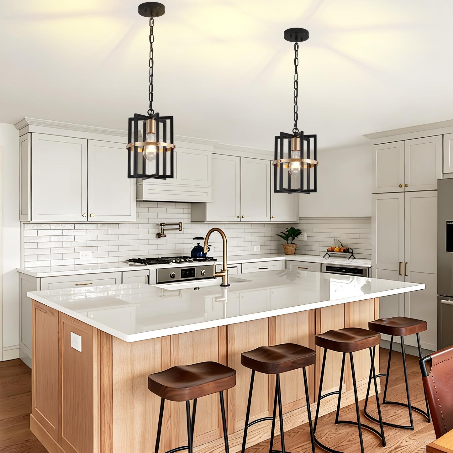 QMNHAU Black and Gold Chandelier Modern Pendant Light Fixtures Adjustable Farmhouse Pendant Lights Kitchen Island Hanging Light Fixture for Entryway Hallway Foyer Dining Room