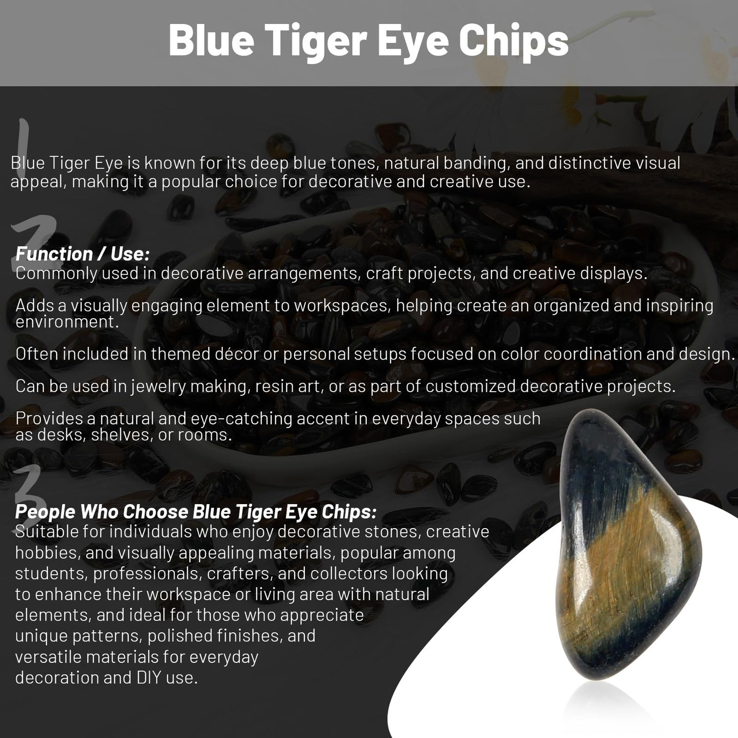 1.1lb Natural Crushed Blue Tiger Eye Crystal Tumbled Chips-Healing Crystals Chips Bulk, Crushed Crystal Gemstones for Crafts, Beautiful Package for Gift (Blue Tiger Eye)