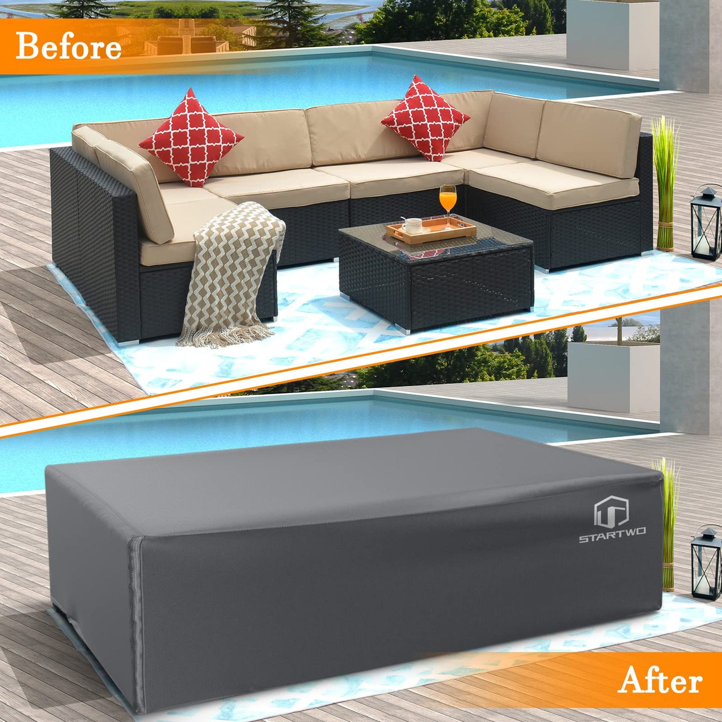STARTWO Patio Furniture Covers, Waterproof Outdoor Furniture Covers Fits 12 Seats Table and Chairs, Outside Sectional Sofa Set, 126Lx64Dx29H