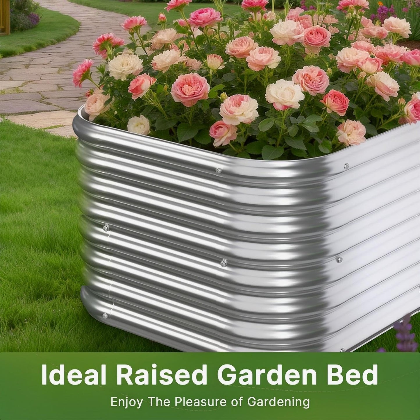 Mostmahes 4 PCS Galvanized Raised Garden Bed Outdoor, Metal Garden Bed for Vegetables, Above Ground Garden Box for Flower, Steel Raised Beds for Gardening - 2FT