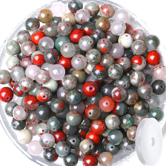 QINJIEJIE 100PCS Dragon Blood Stone Beads 8mm Natural Stone Beads Round Loose Gemstone Bead for Bracelet Beading Crystal Jewelry Making DIY Necklace Earrings 0.32"