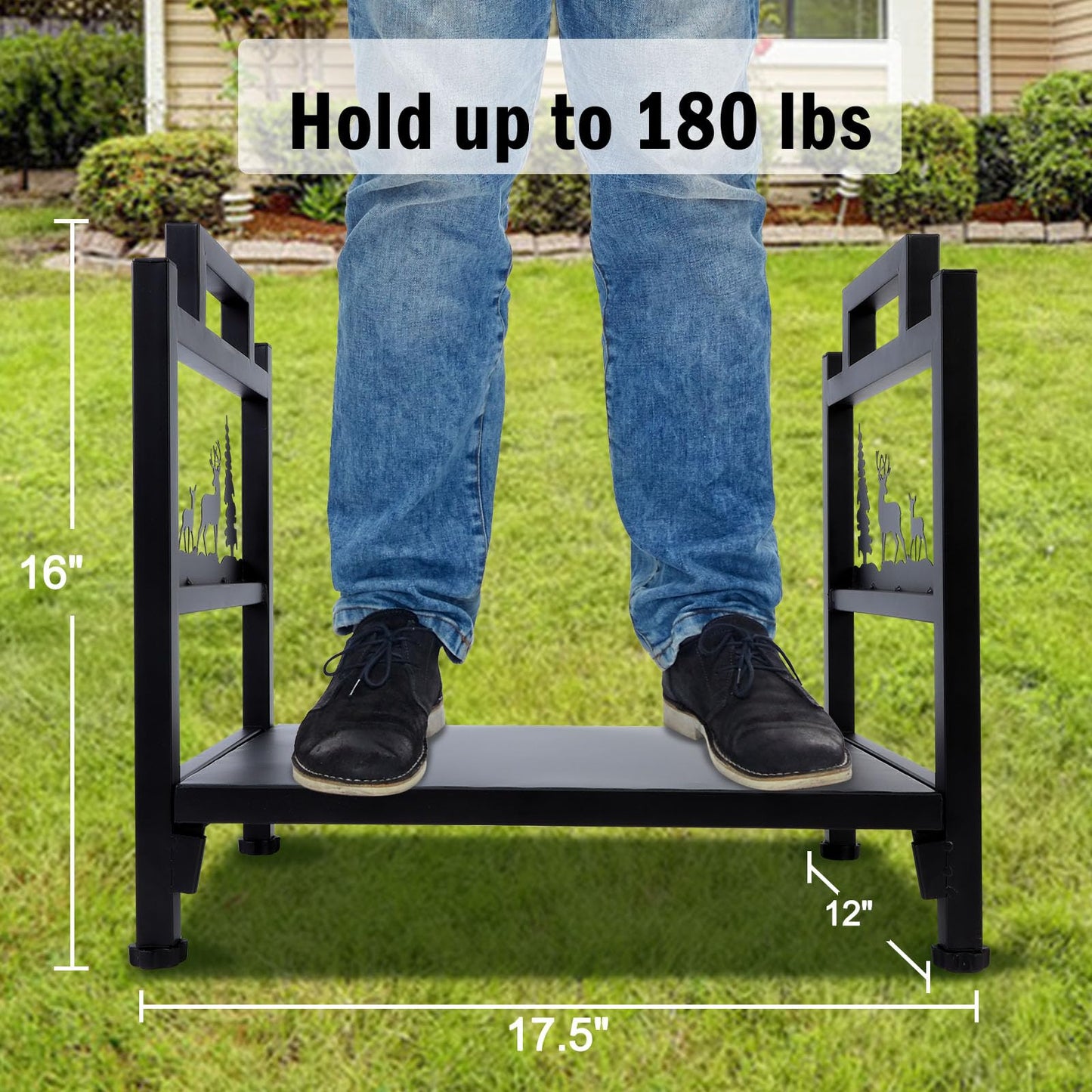 HomeJayde Firewood Rack Outdoor and Indoor Firewood Holder, Heavy Duty Steel Log Holder for Wood Storage, Wood Racks, Black Powder Coated Steel Log Rack for Fireplace（Contains Patents）