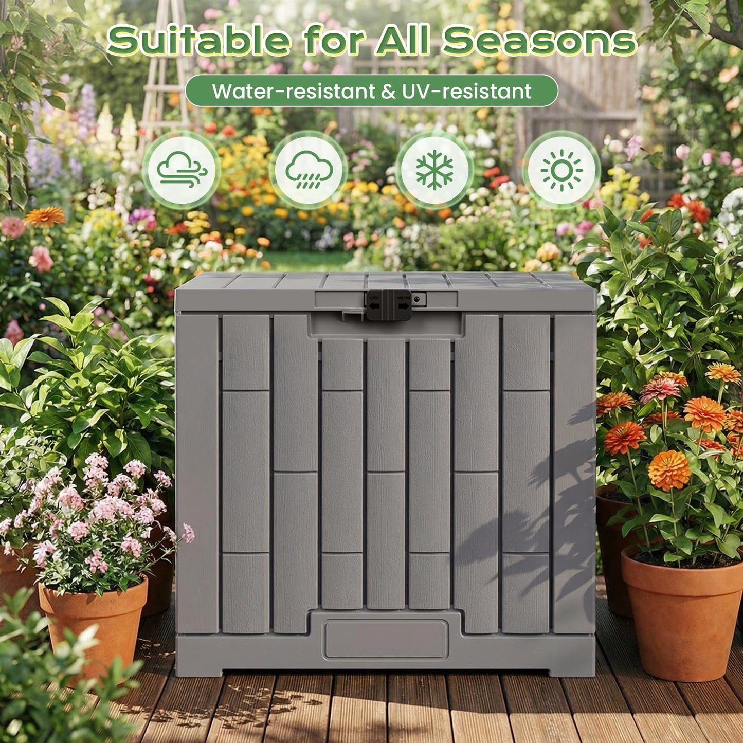 Jocoevol Deck Box 30 Gal, UV Resistant & Waterproof Outdoor Storage Box with Lock, Easy Assemble Storage Bins Container for Pool Patio Garden
