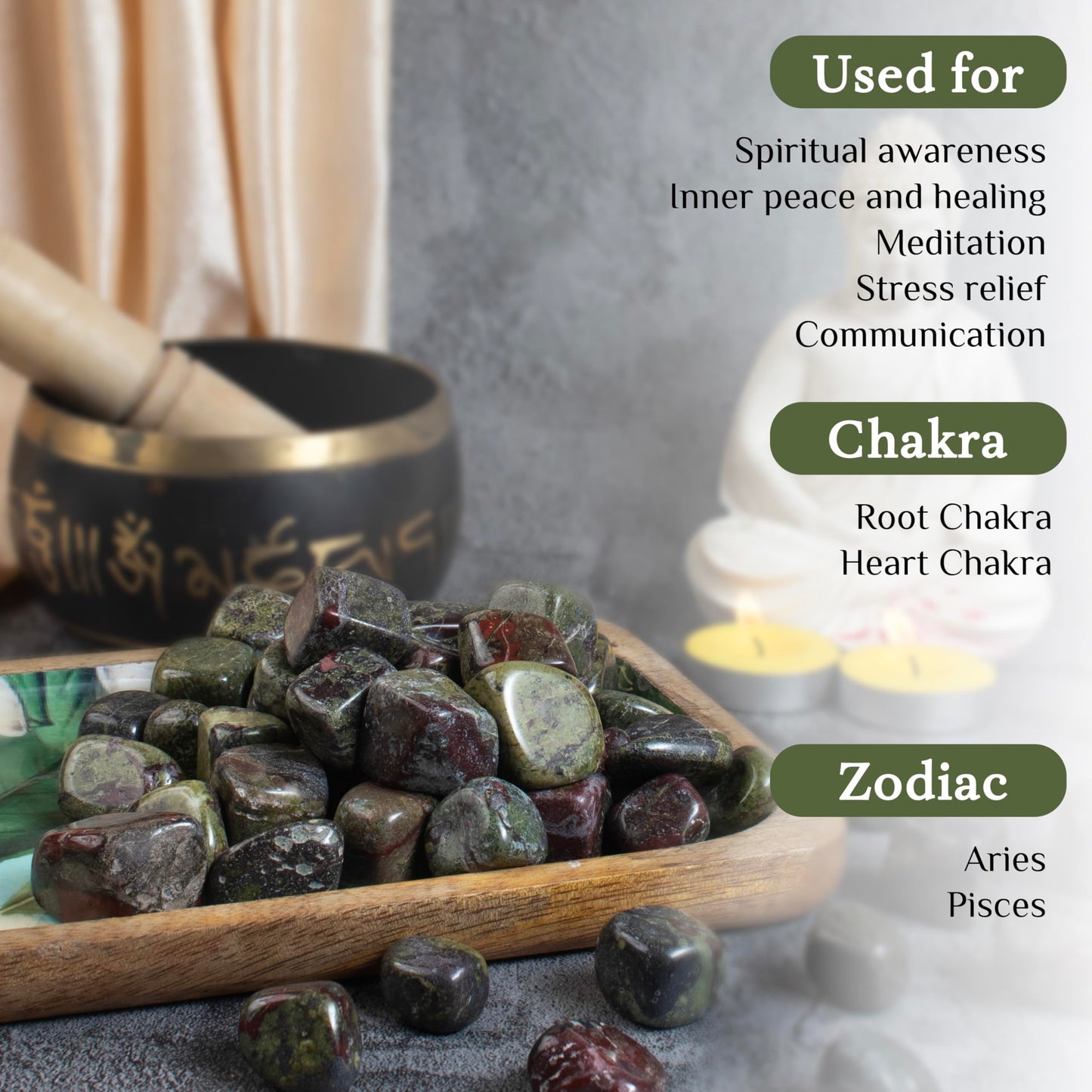 "Crocon 1lb Dragon Bloodstone Tumbled Stones and Crystals Bulk, Polished Stones - Rock Collection - vase Filler tumbles Crystals Healing Reiki - Gemstone Gifts, Good Luck, Fountain tumbles Size 20 mm"