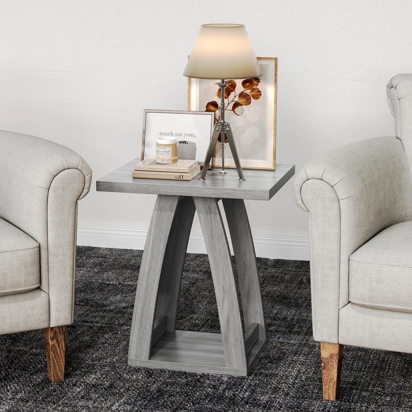 FROMJBEST End Tables Living Room, Side Table Beside Sofa, Nightstand for Bedroom, Couch Side Table with Shelf, Modern End Table for Living Room, Grey End Table