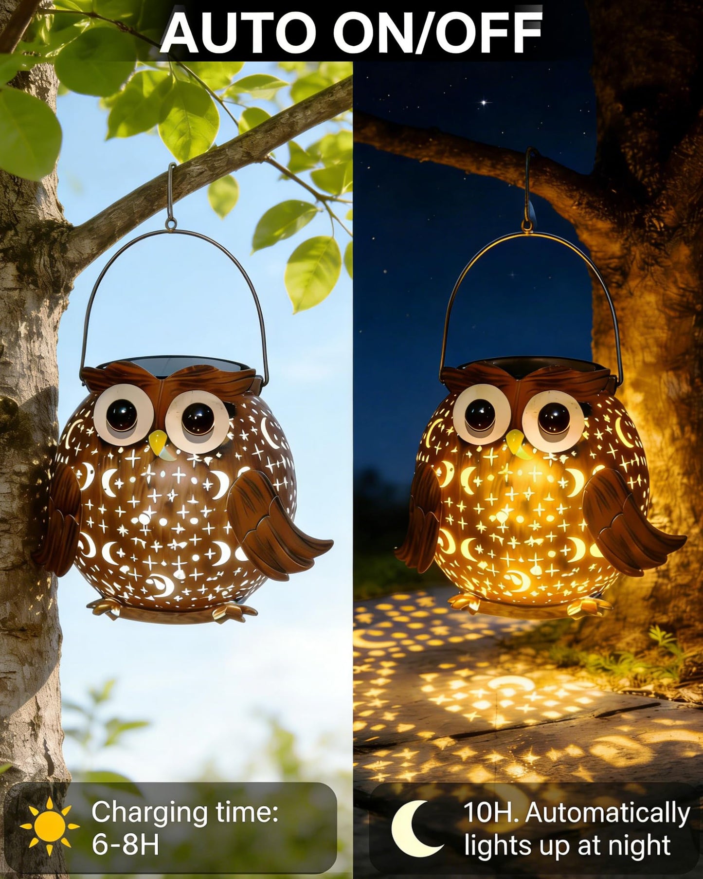 Mantunt Solar Lights Outdoor Owl Garden Decor, Solar Lanterns Outdoor Waterproof Metal Hanging Lantern Solar Garden Lights for Outside Patio Yard, Lawn, Porch, Backyard Decoration