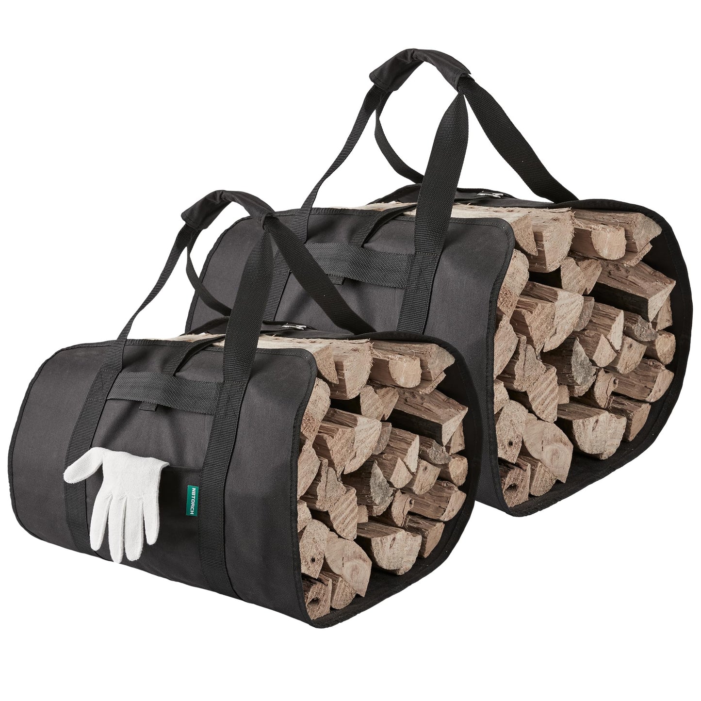 NBTORCH Firewood Carrier, Canvas Wood Carrier for Firewood, Waterproof & Heavy Duty Log Carrier Bag with Handle, 2PK Wood Tote Bags for Fireplace, Camping, Home, Outdoor and Fire Stove (Black)