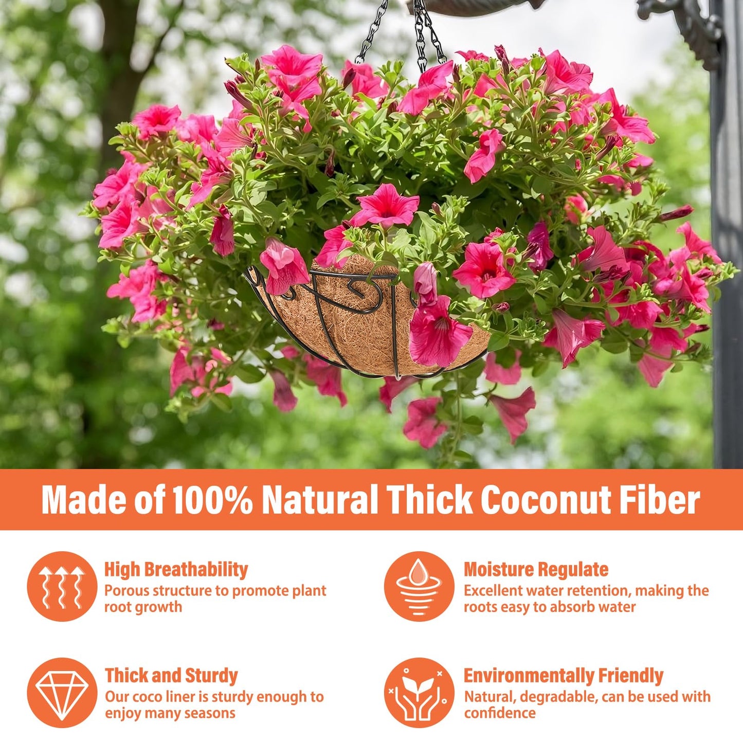 Legigo 3 Pack 10 Inch Metal Hanging Baskets for Plants Outdoor- Round Wire Hanging Planters Basket with Coconut Coir Liner, Hanging Flower Pot for Outdoor Plants Flowers Garden Decorations
