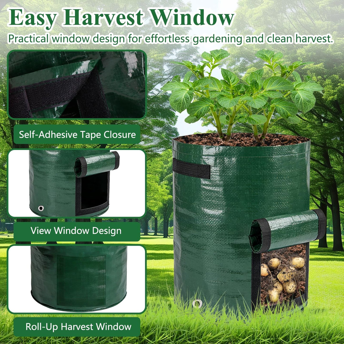 cyrico Potato Grow Bags, 10 Gallon 6 Pack Grow Bags for Potatoes with Flap Harvest Window and Handles, Sturdy PE Fabric Pots Potato Planter Garden Planting Bags for Onion Fruits Tomato Vegetables